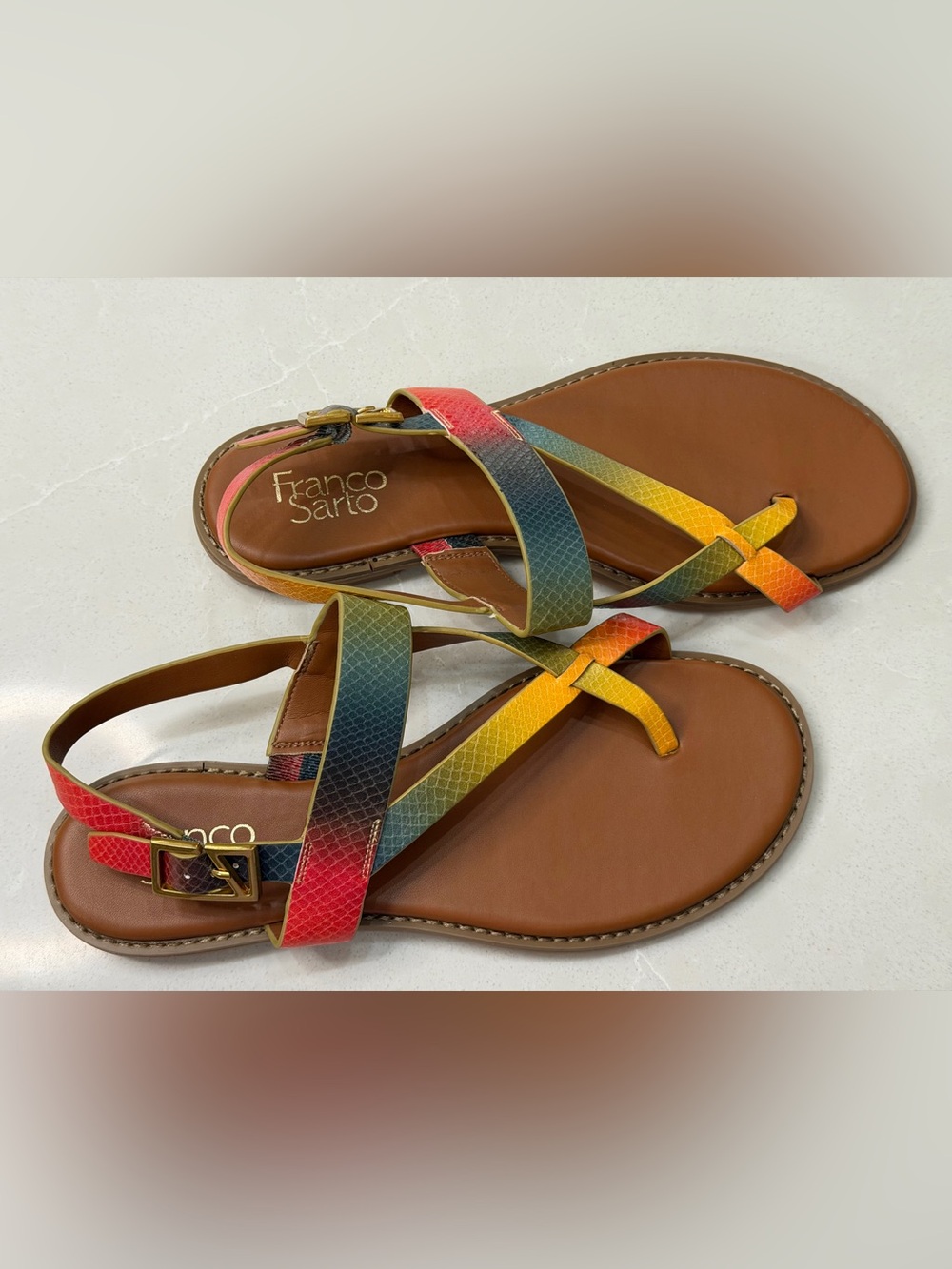 Franco Sarto Gabby Flat Sandal Multi Snake Print 9M Crisscross Strappy - Picture 7 of 12